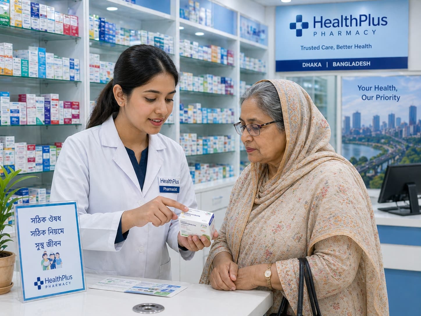 Pharmacist helping a lady
